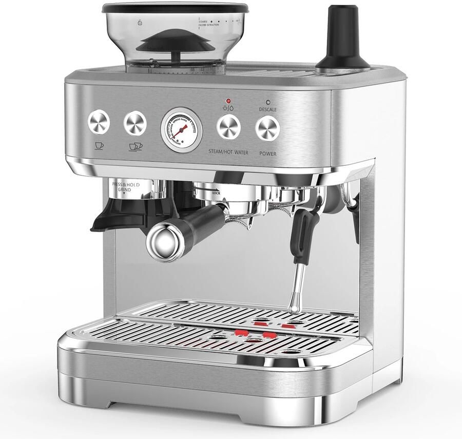 Billie & Loïs espressomachine Pistonmachine Koffiemachine Met koffiemolen 15 bar Melkopschuimer 15 maalstanden 15 bar 58 mm filterdrager
