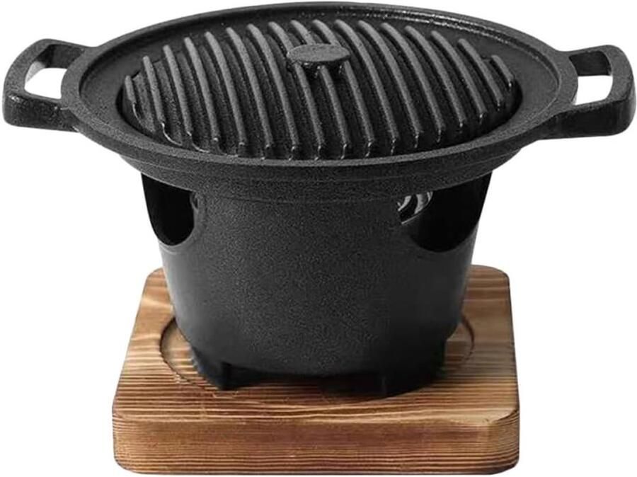 Binnen Barbecue Grill Kookplaat Ronde Pan Koreaans Koken Driehoekige Houtskooloven 21.5 cm Zwart