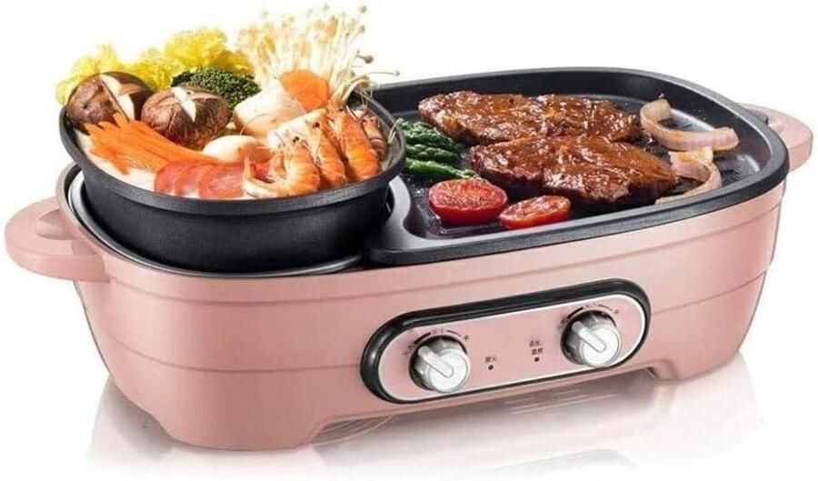 Binnengrill Bakplaat Hot Pot Gezellig Koken Dubbele Functie 1500 Watt Zwart
