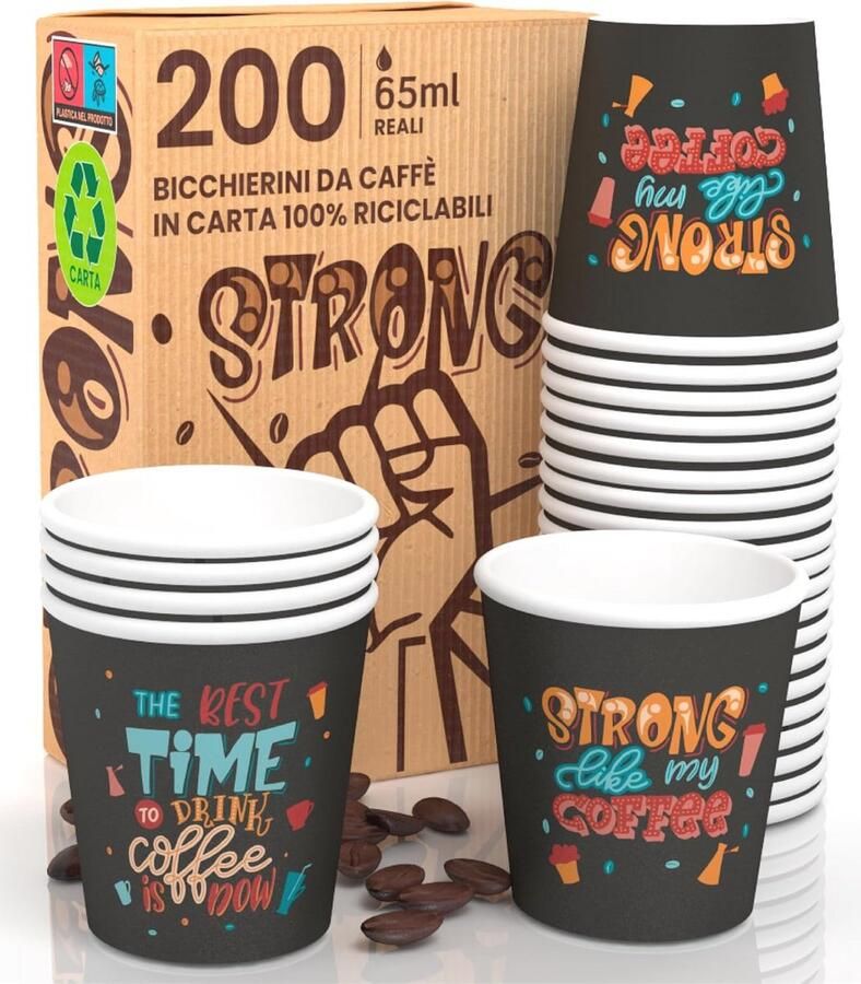 Biologisch afbreekbare papieren bekers voor espresso klein formaat (65 ml)