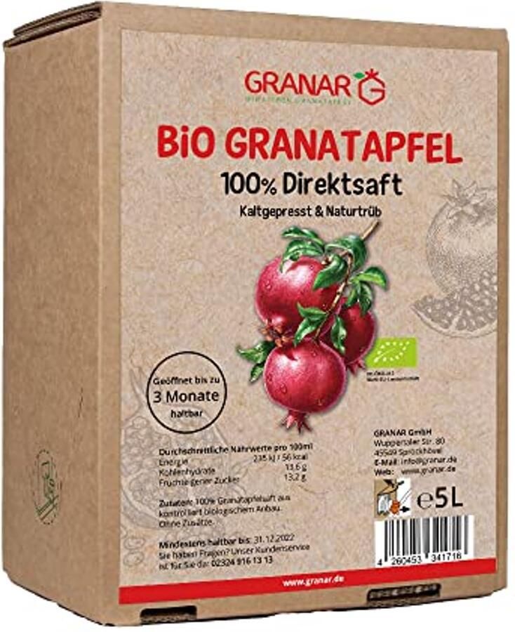 Biologisch granaatappelsap 5 liter 100% natuurlijk en vers ongefilterd en troebel