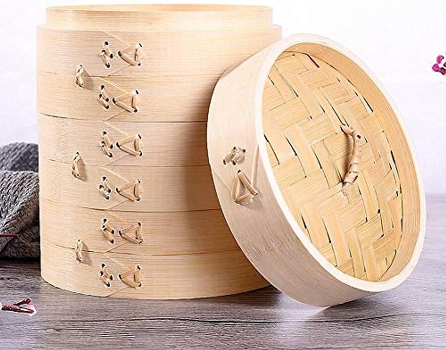 Biologische Bamboe Stoomboot 2-Tiers met Deksel voor Gezond Koken - Foto 2