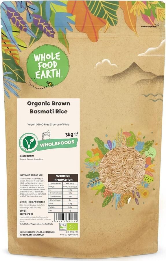 Biologische bruine basmatirijst heel korrel 3 kg vezelrijk