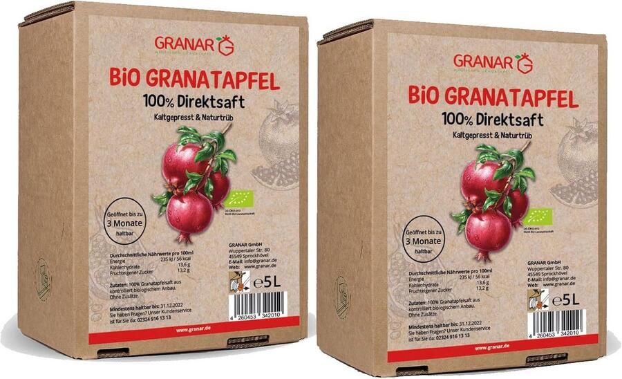 Biologische Granaatappelsap 5 Liter 100% Koudgeperst en Suikervrij