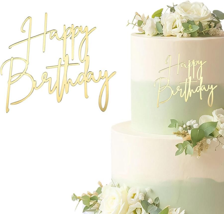 Birthday Taartdecoratie Gouden Taarttopper Verjaardag Glitter Happy Birthday Taart Decoratie Fonkelende Verjaardag Taart Versiering Spiegel Taartaccessoire