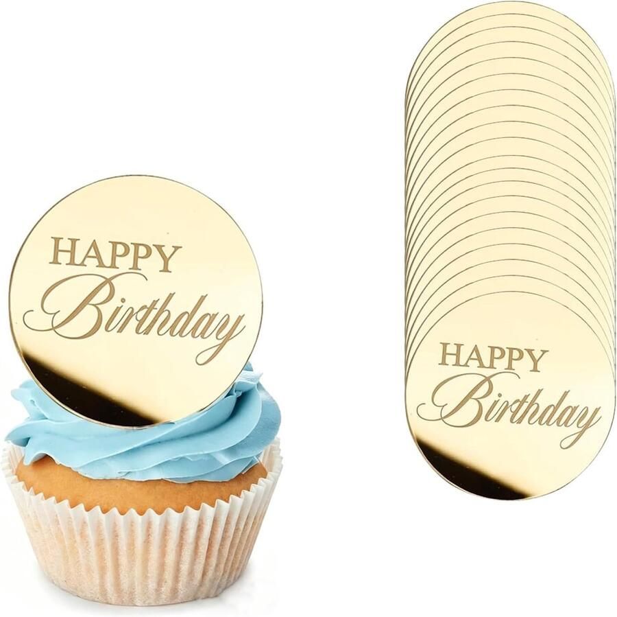 Birthday-taartdecoratie Happy Birthday cupcake-toppers van acryl cupcake-decoratie van acryl taartdecoratie voor verjaardagsfeest babyshower doe-het-zelf