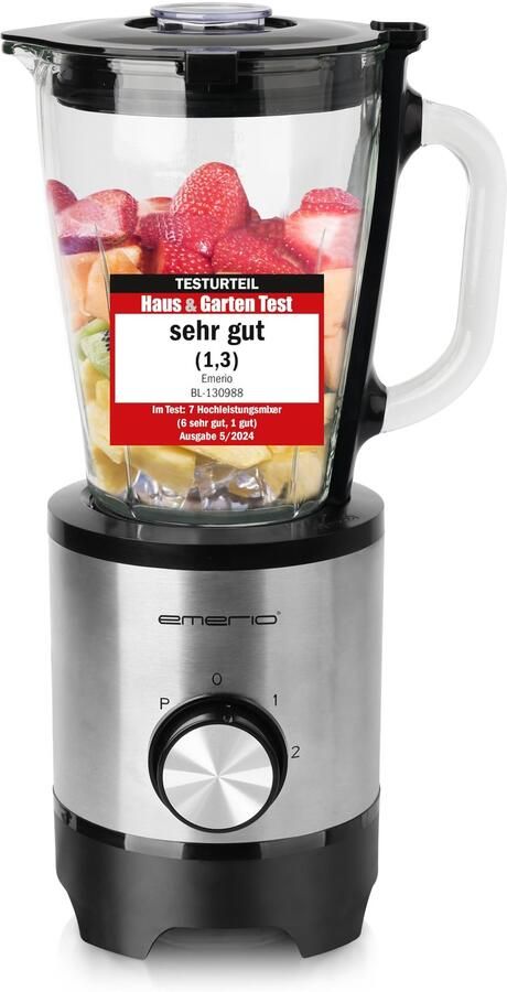 BL-130988 Blender met glazen reservoir van 1 5 liter BPA-vrij crush ice functie 2 snelheden + pulse-functie 4 messen van roestvrij staal 2 veiligheidsschakelaars in kan en deksel 500 W