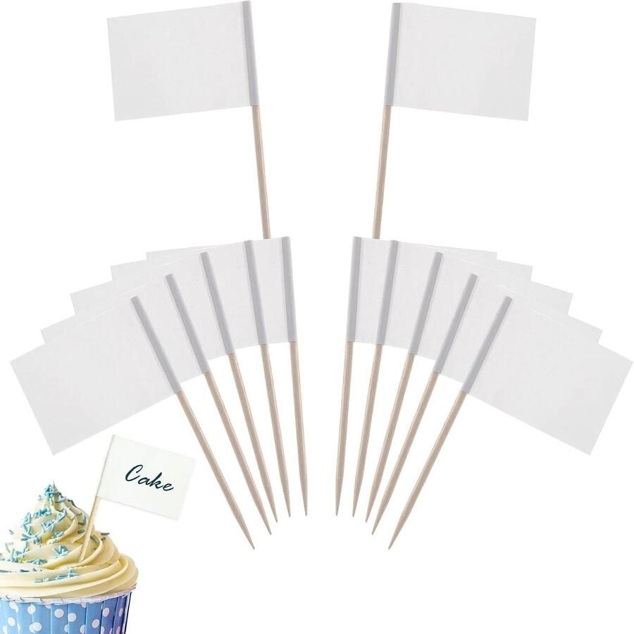 Blanco 100 stuks tandenstokers vlaggen wit regenboog vlaggenprikkers kaasmarkers cupcake-toppers voor feestjes cake levensmiddelen