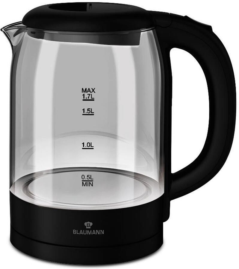 Blaumann waterkoker zwart zilver 1.7L met filter en antislip