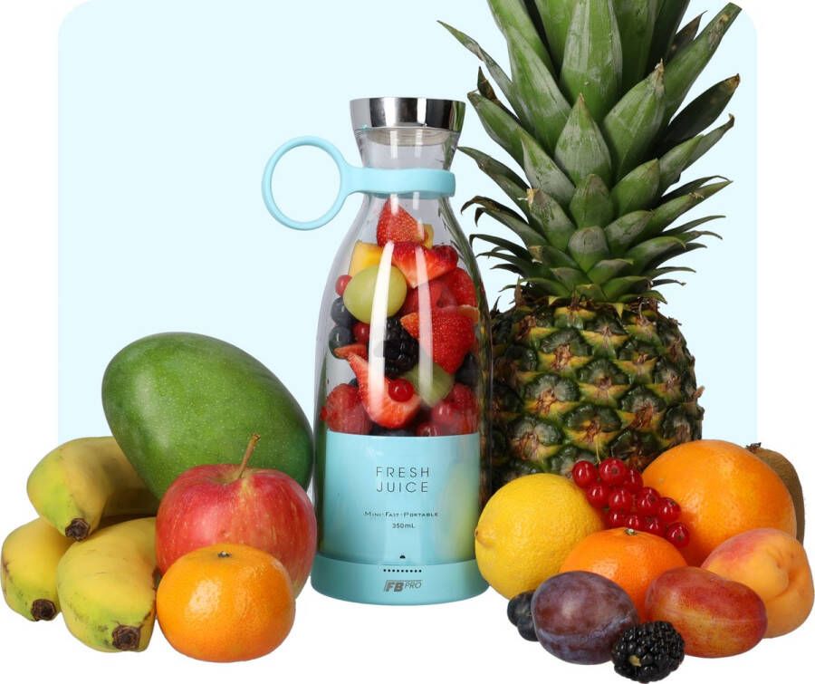 FB Pro Blauwe Draadloze Blender To Go Smoothie maker voor onderweg! Draagbare mini blender blauw Mixer voor smoothies Draadloos opladen mogelijk! Handmixer voor gezonde drankjes