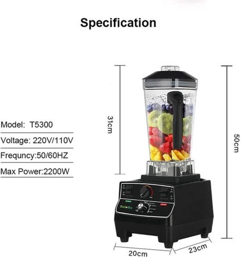 Blender 2L BPA-vrij Jar 2200W Foodprocessor Pre-geprogrammeerde Instellingen Variabele Snelheid Ideaal voor Smoothies IJs en Soepen Grote 2L capacitei