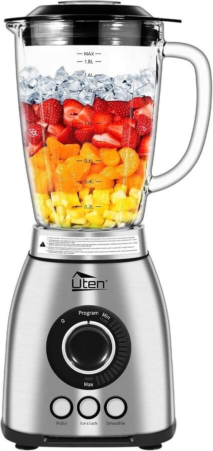 Blender 2L met 1800W Elektrische Mixer met 3 Voorgeprogrammeerde Standen en 18 Snelheden voor Smoothies IJs en Meer
