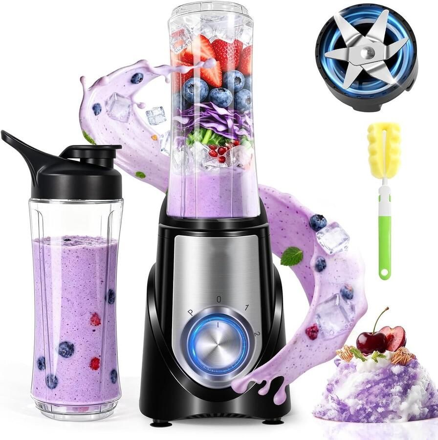 Blender 400 W blender met BPA-vrij draagbaar 600 ml mini-blender elektrisch multifunctioneel met 6 messen van roestvrij staal voor smoothie milkshake fruit