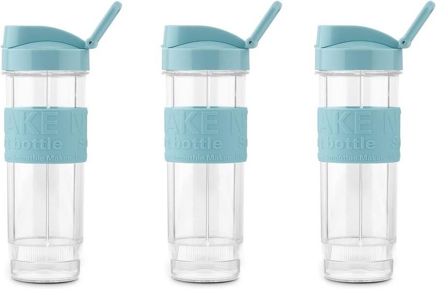 Blender Fles Set Drinkbekers Smoothie Maken Drie Stijlvolle Flessen 27x24x9 cm Pastel Blauw