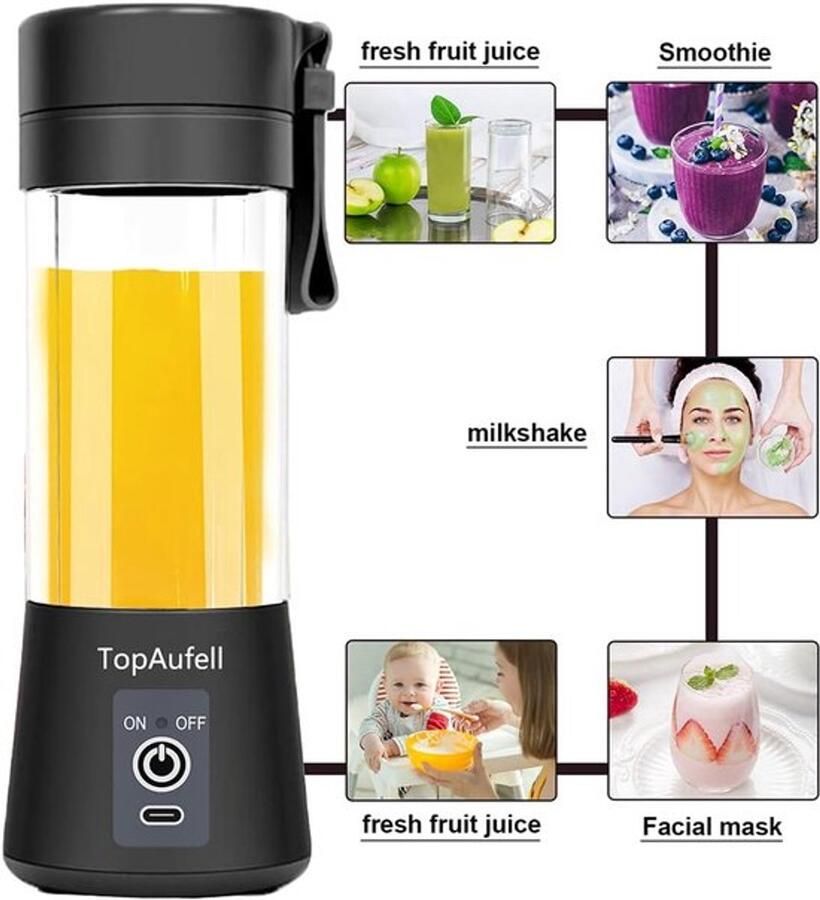 Blender Mini Blender Smoothie Maker Oplaadbare mini Blender Portable Blender Fruitpers Zwart