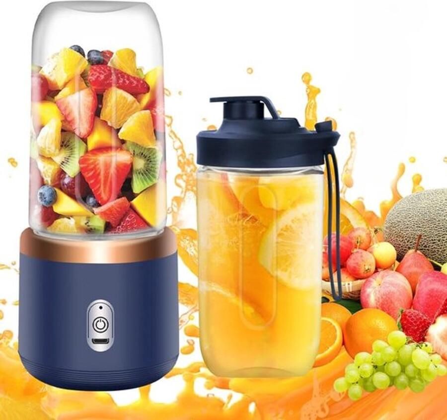 Blender om mee te nemen Smoothie-maker Mini-blender 400 ml draagbare blender USB-oplaadbare mixer smoothie-maker om mee te nemen staande mixer klein voor het bereiden van milkshakes sappen en smoothies blauw