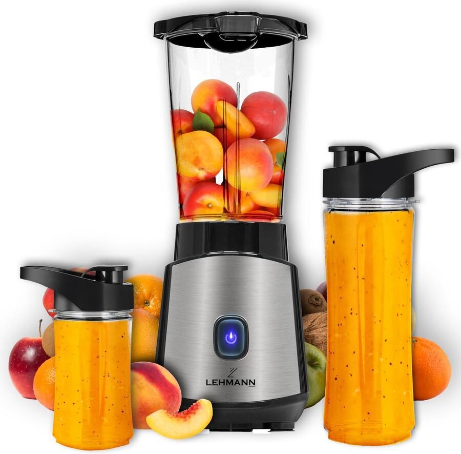 Blender Smoothie 1200W Mini Blender 1L met 2 BPA-vrije draagbare flessen van 570 ml en 400 ml voor sap smoothies en milkshakes eenvoudig te reinigen 4-messensysteem