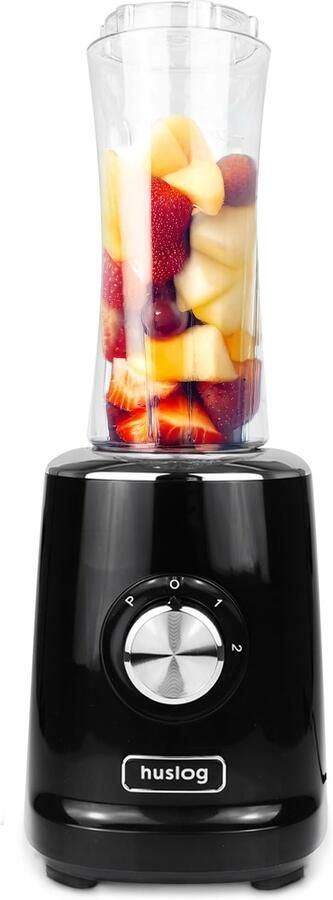 Blender Smoothie 500W 4 RVS Messen 600 ml Blend & Go Fles 2 Snelheden + Pulsfunctie Antislip Basis Oververhittingsbeveiliging Compact en Draagbaar Zwart