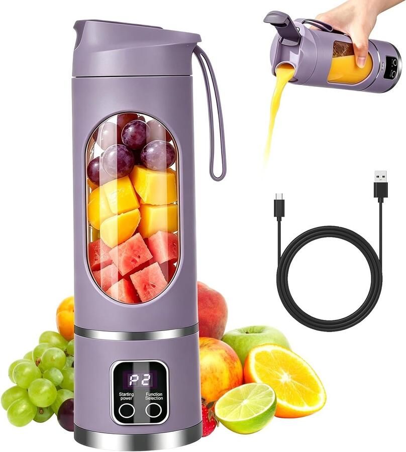 Blender smoothie maker 450 ml persoonlijke mini-sapcentrifuge lekvrij deksel en drinkopening USB-sapcentrifuge mini-mixer voor shakes en smoothies voor keuken reizen sportschool