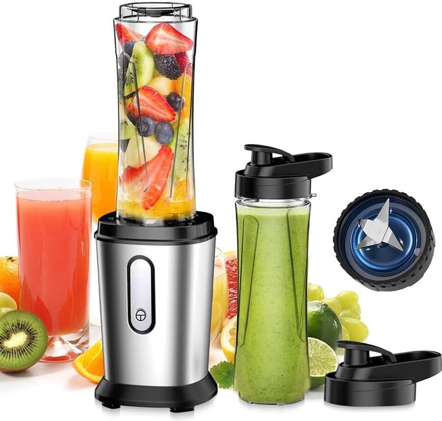 Blender smoothie maker 500 W blender mini mixer smoothie maker met 2 x 600 ml smoothie flessen BPA-vrij Tritan draagbare blender smoothie mixer van roestvrij staal 4 bladen voor shake smoothie