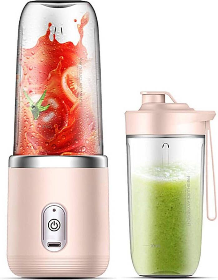 Blender Smoothie Maker Draagbare Blender Sapcentrifuge Dubbele Beker Mini-sapcentrifuge voor smoothies en smoothies oplaadbaar Perfect voor Thuis Kamperen en Sporten Roze