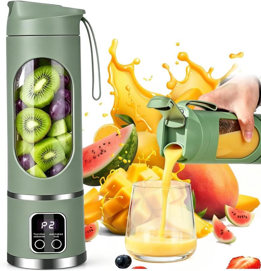 Blender smoothie maker mini-mixer to go 450 ml oplaadbaar beker met led-display 12 messen BPA-vrij draagbare blender voor milkshake sap smoothie