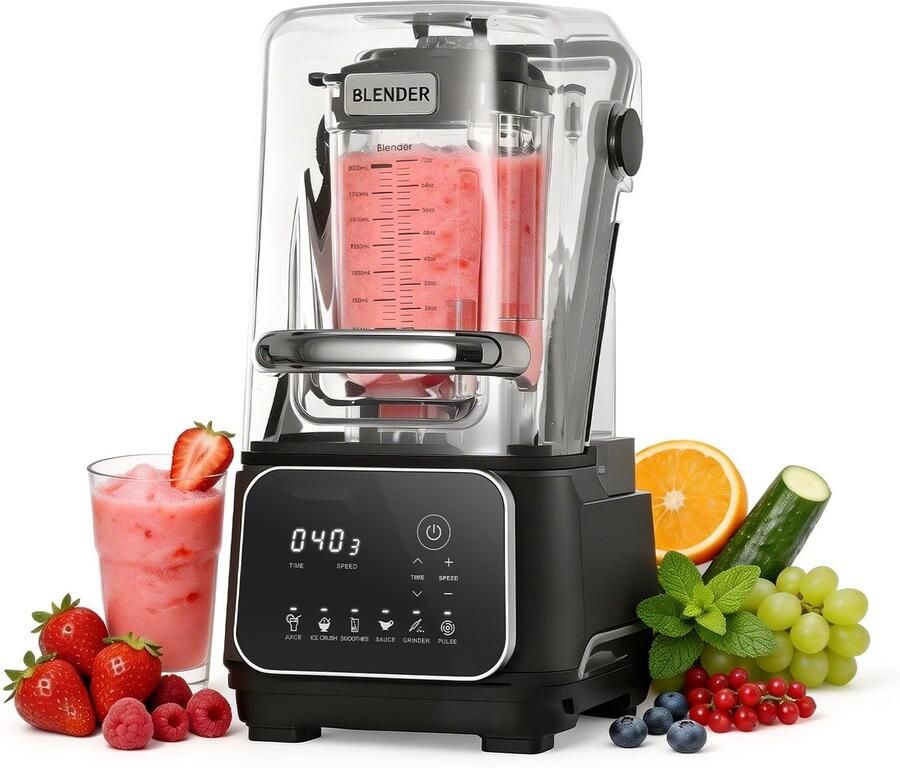 Blender Smoothie Maker Staande Mixer 2L 2200W Krachtige Motor IJscrusher Zelfreinigend Instelbare Snelheid 6 Programma's Zwart
