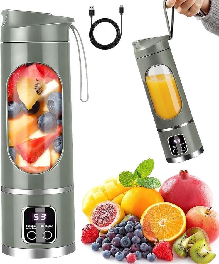 Blender smoothie maker to go 450 ml draagbare blender mini-blender met 12 messen en led-display oplaadbare shakes en smoothie-maker kleiner voor reizen keuken fitness (groen)