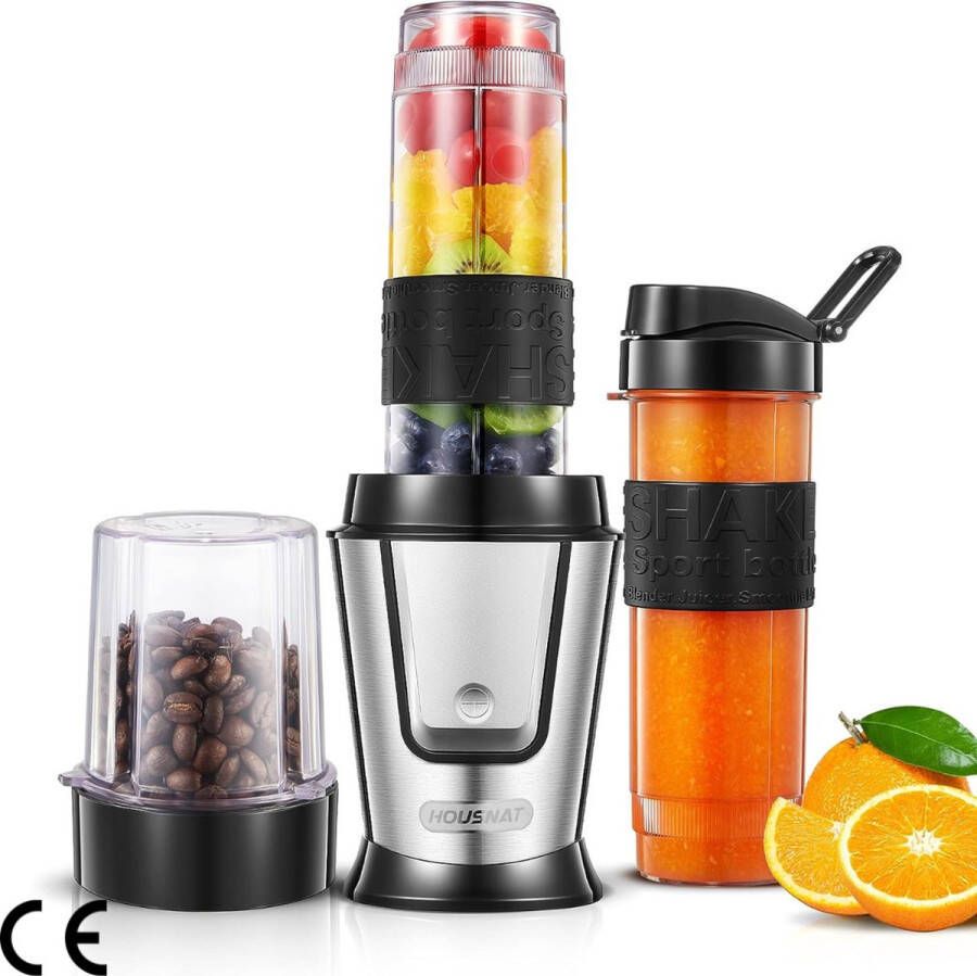 Blender Smoothie Maker To Go 500W + Elektrische Koffiemolen 280ml Met 2 Tritan Sportflessen 570ml Draagbaar en BPA-vrij Vaatwasmachinebestendig Roestvrij