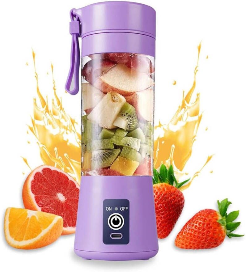 Blender Smoothiemaker Elektrische USB-sapcentrifuge Draagbare mini-blender Voor shakes en smoothies sappen en meer 380 ml Zes messen ideaal voor het mixen Lichtpaars