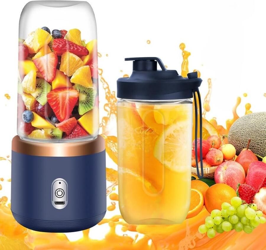 Blender To Go Smoothie Maker Mini Blender 400ML draagbare blender USB-oplaadbare mixer smoothie maker to go staande mixer klein voor het bereiden van milkshakes sappen smoothies blauw