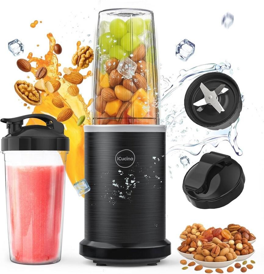 Blender voor Smoothies en Shakes 1000W Persoonlijke Blender met 940 ml en 2 Draagbare Bekers