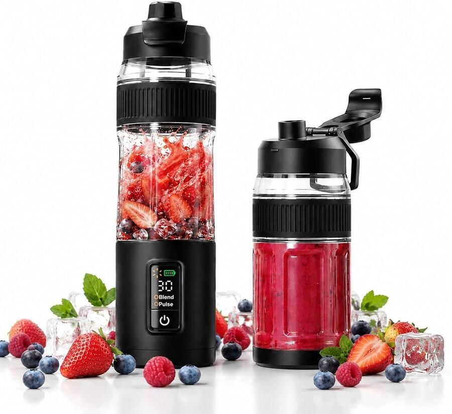 Blender voor Smoothies en Shakes 600ml Personal Blender To Go met LED-display 220W Snoerloze Smoothie Maker 12V Type-C Oplaadbare Mini Mixer voor Reizen Gym Kantoor