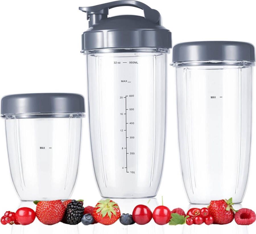 Blenderaccessoire 5Stuk Vervangende Blenderbekers Geschikt Voor Nutribullet Blender 32oz 24oz 16oz Bekers Met Flip Top To Go-Deksel En Hersluitbare Vershouddeksel En Rubberen Pakking Compatibel Met Geschikt Voor Nutri Bullet 600w 900w Blenders