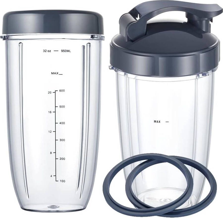 Blenderaccessoire Vervangende blenderbekers Geschikt voor Nutribullet Blender 32oz en 24oz bekers met Flip Top To Go-deksel en plat deksel en rubberen pakking compatibel met Geschikt voor Nutri Bullet 600W 900W blenders (6 stuks)