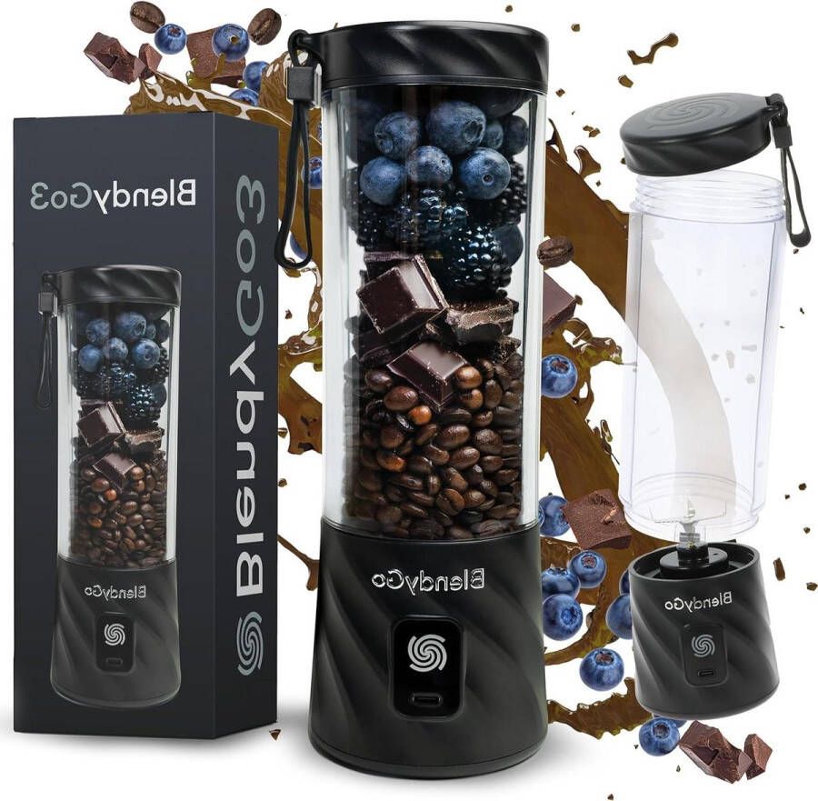 BlendyGo 3 Blender smoothiemaker draagbare mini-blender draagbare USB-mixer 550 ml BPA-vrij PulseMotion- en BlendPro-technologieën Zwart