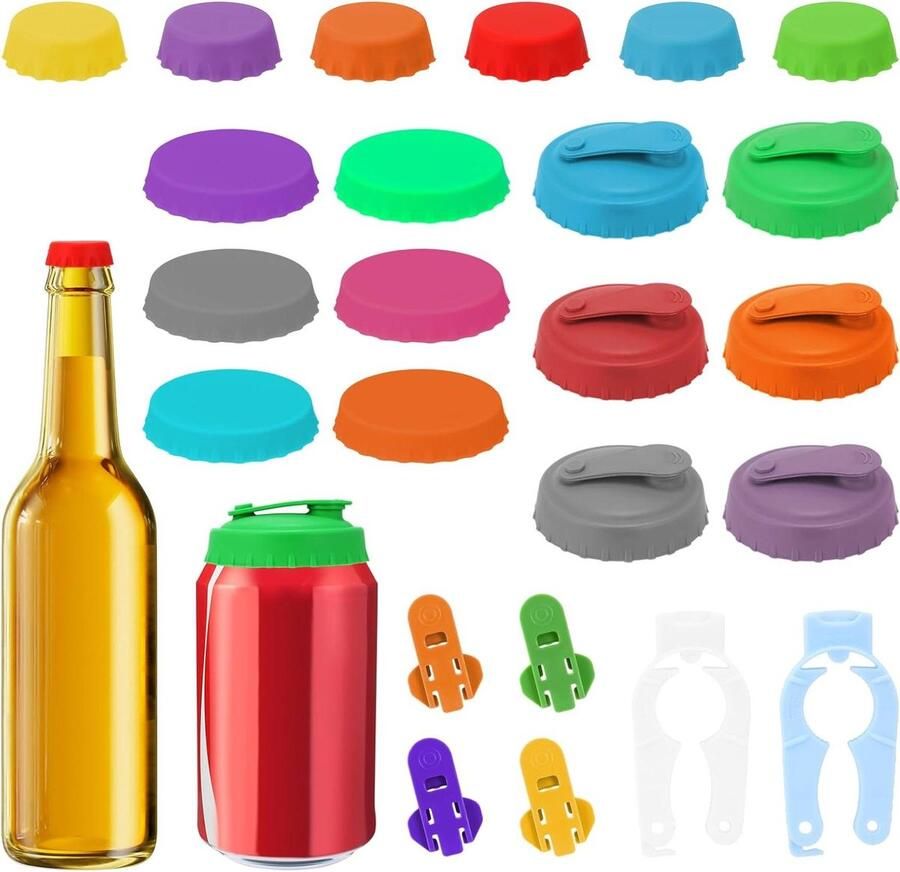 Blikverzegelaars en Flesopeners Deksels voor Potten Voedsel Bewaren Gecombineerde Functie 24 Stuks Multicolor