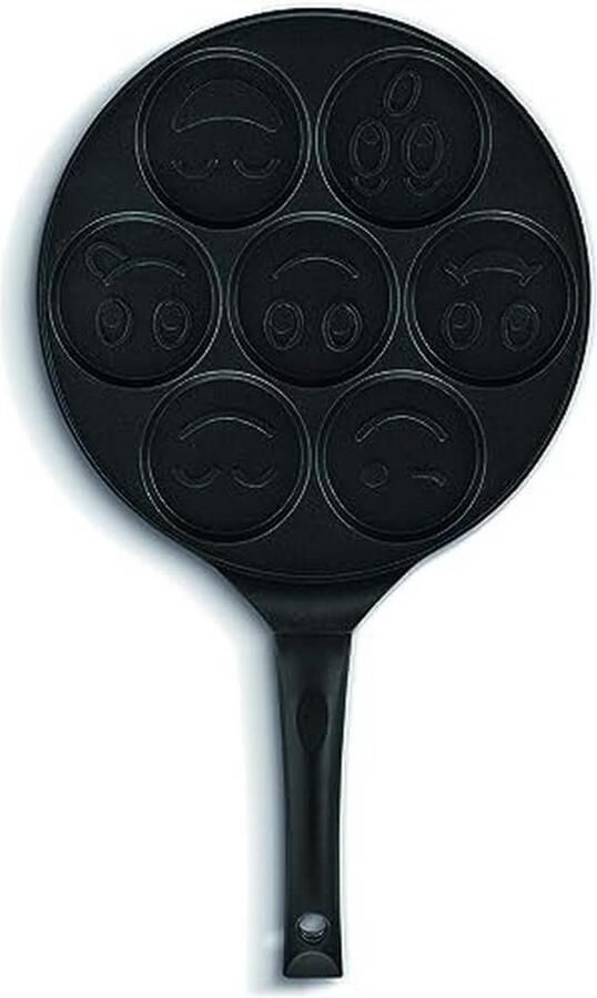 Blini pan Pannenkoekenpan Smakelijke ontbijtjes maken 7 smileys tegelijk 46 x 27 cm Zwart