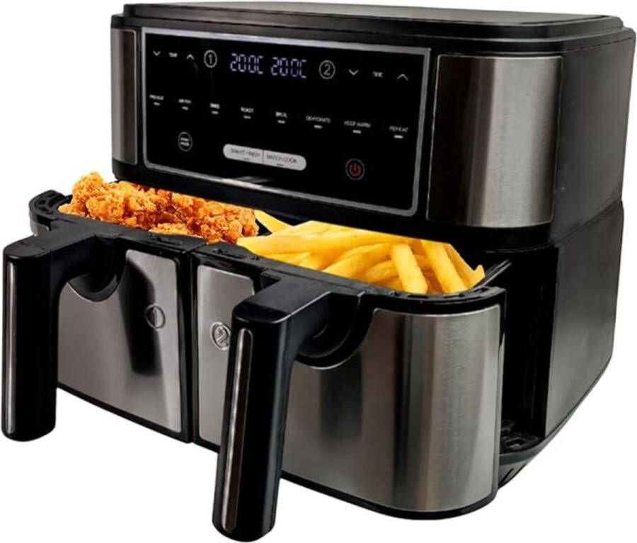 Blithe- Dubbele Heteluchtfriteuse Inhoud 2x4L Digitaal Display 2600 Watt XXL Zwart