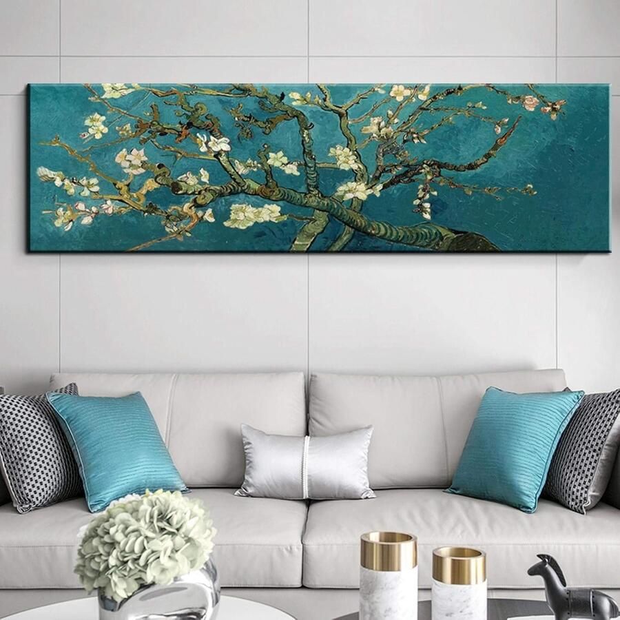 Bloeiende amandelboom Van Gogh Bloem Reie Werkt Schilderen Canvas Print Muur Foto voor Woonkamer Huisdecoratie 50x150cm Frameless
