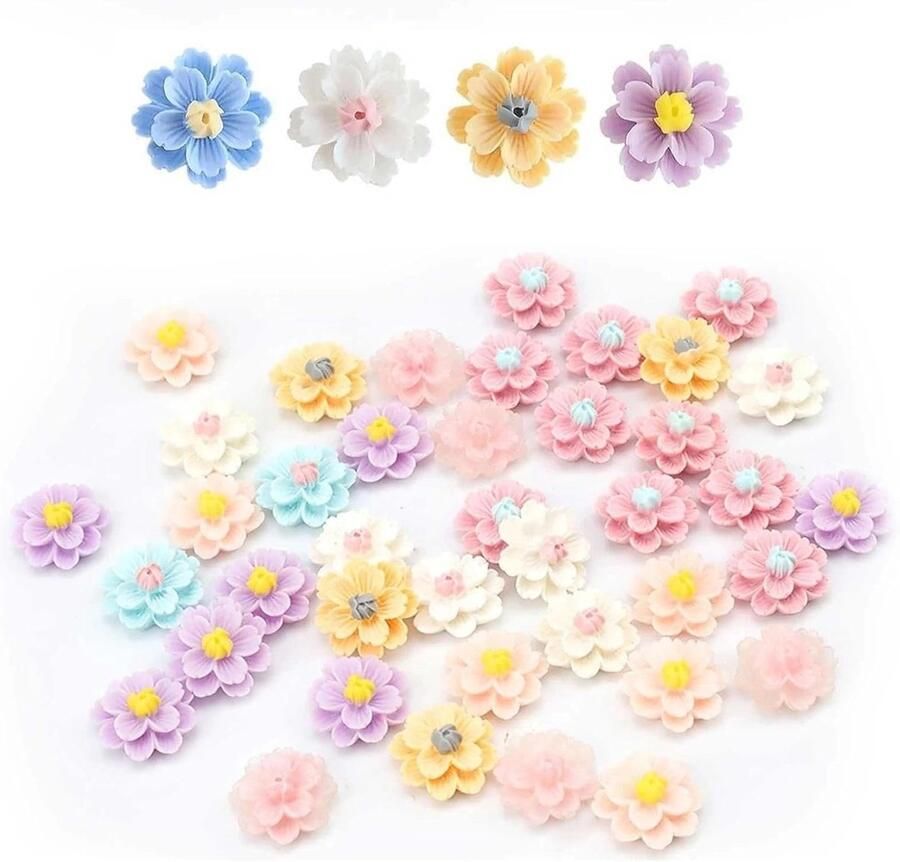 Bloemen 40 stuks kersenbloesemdecoratie madeliefjes taartdecoratie willekeurige kleuren decoratieve accessoires kleine harsbloemen voor doe-het-zelf cake kunsthandwerk