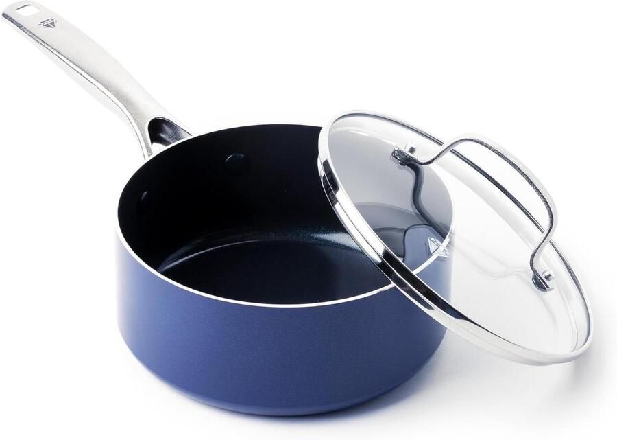 Blue Diamond Cookware Keramische Anti-aanbak Steelpan met Deksel 18 cm 2L PFAS-Vrij Inductie Vaatwasmachinebestendig Ovenbestendig Blauw