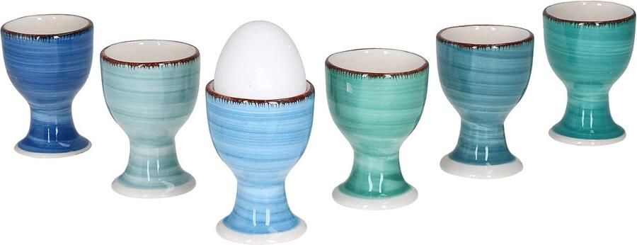 Blue Set van 6 eierdopjes I 6 personen I Maritieme eierhouder eierstandaard I 6 blauwe tinten I aardewerk