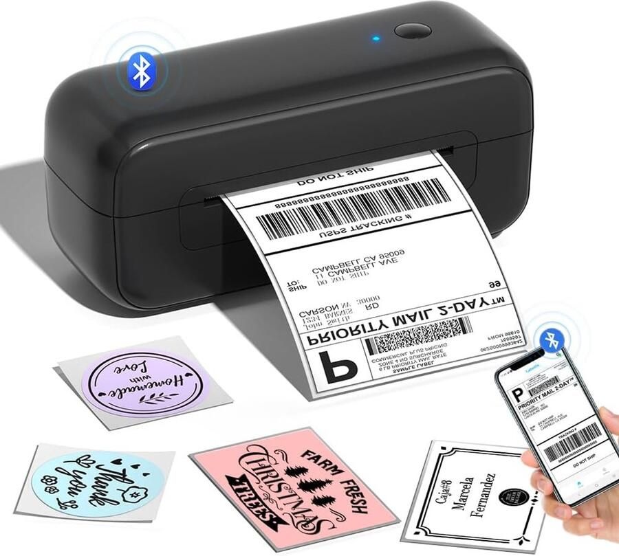 Bluetooth DHL labelprinter 4 x 6 verzendlabels printer voor Mac pc labelprinter Bluetooth labelprinter voor Amazon Etsy Shopify Royal Mail DHL FedEx-Zwart