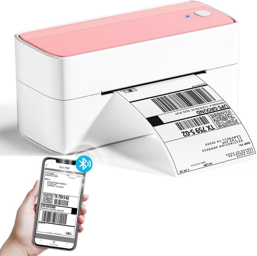 Bluetooth labelprinter DHL thermische printer 4x6 ettiketprinter Bluetooth labelprinter voor barcode Amazon Etsy Shopify Royal Mail DHL FedEx UPS (roze)