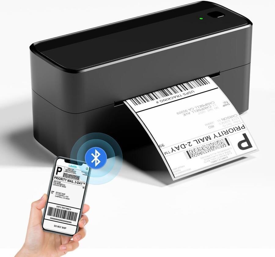 Bluetooth-labelprinter thermische DHL-printer labelprinter voor Mac PC verzendlabelprinter voor barcode geschikt voor Amazon Ebay Etsy & Shopify DHL ups zwart