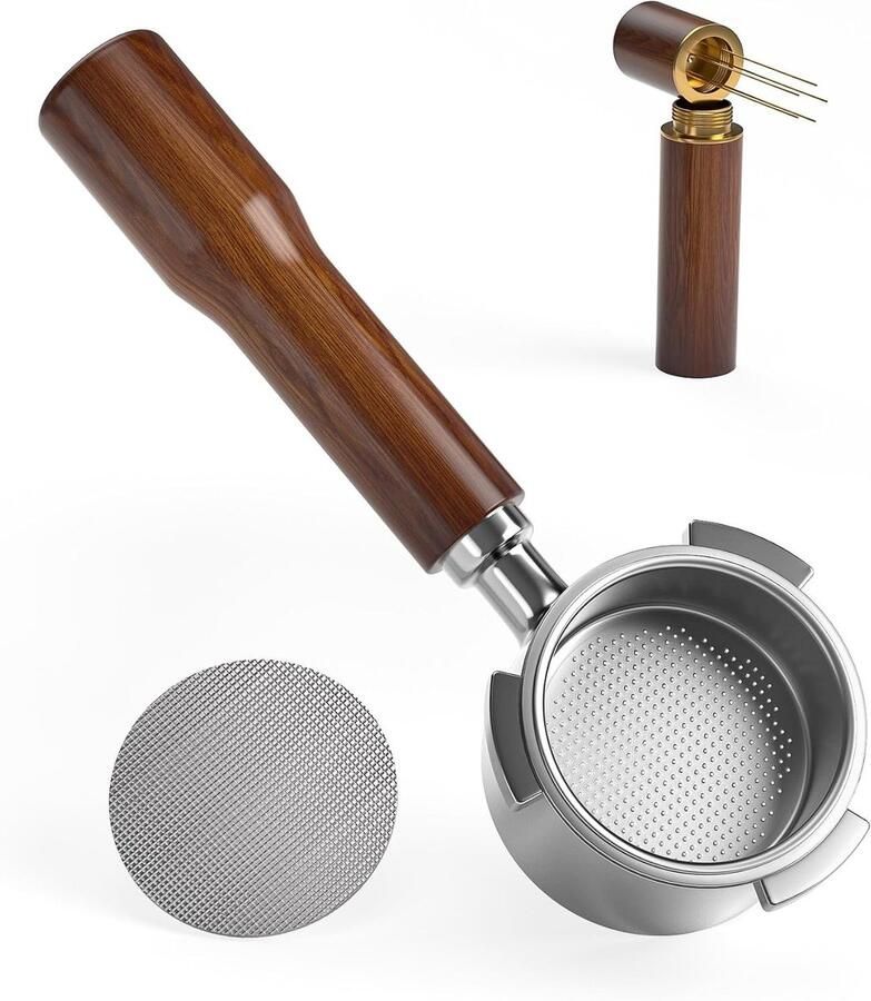 Bodemloze filterhouder 51 mm voor espresso inclusief zeef en poederstrooier voor optimale koffie-extractie