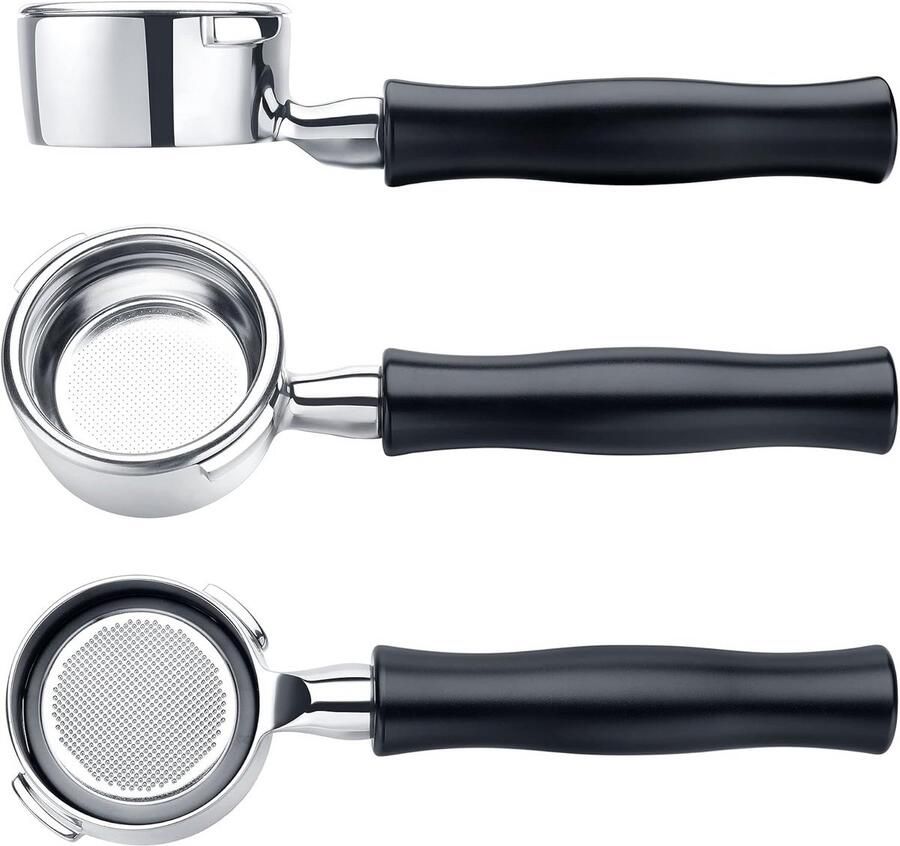 Bodemloze portafilter 58 mm voor espressomachine met roestvrijstalen kop en ergonomisch handvat