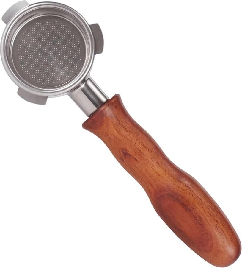 Bodemloze Portafilter Houten Handvat Espresso Bereiden Roestvrij Staal 2.1 Inch Zilver
