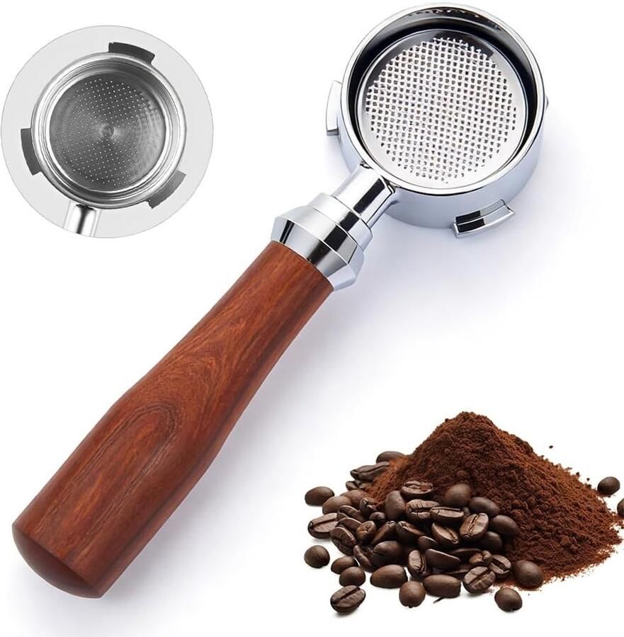 Bodemloze Portafilter Koffiefilter Houder Espresso Bereiding Ergonomisch Houten Handvat 51 mm